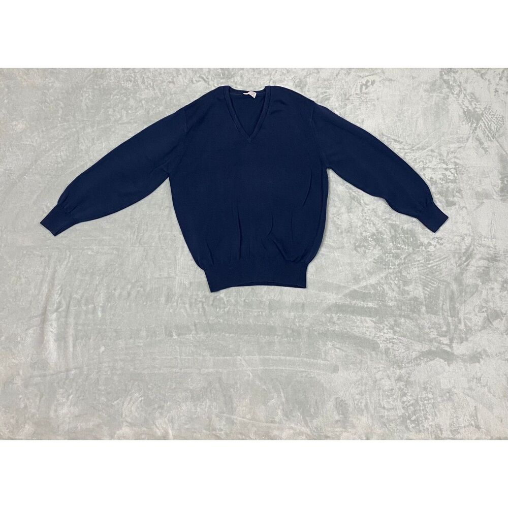 Brooks Brothers Men's Knit V-Neck Pullover Sweater Blue Size 42 Made in USA